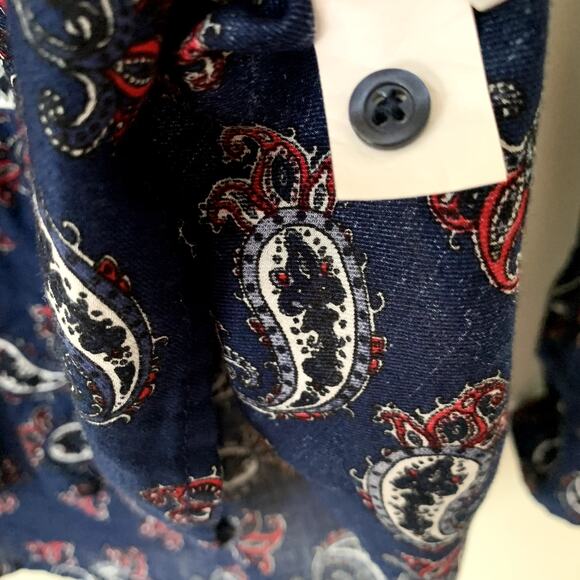 Artisan NY Button Up Blue Paisley Top Size L Blouse Retro Disco Collared Shirt - Picture 4 of 5